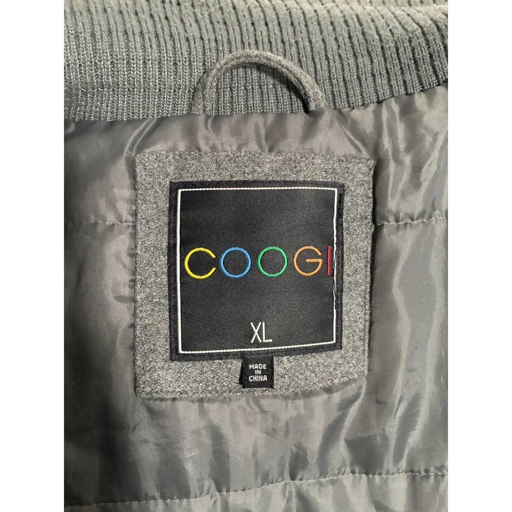 Coogi Mens‎ XL Gray Wool Blend Hooded Bomber Jacket Heavyweight Coat